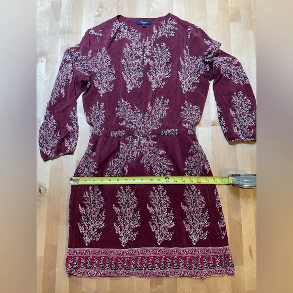 Madewell Silk Lassi Burgundy Floral Polka Dot Mini Pockets Lined Dress Size 4 - Picture 12 of 16
